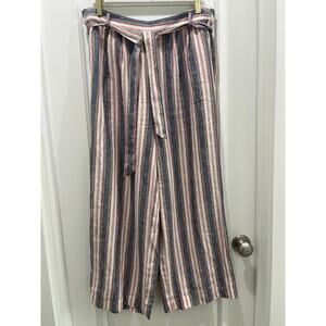 FRAME 100% Linen Wide Leg Striped Cropped Belted Pants Sz 6